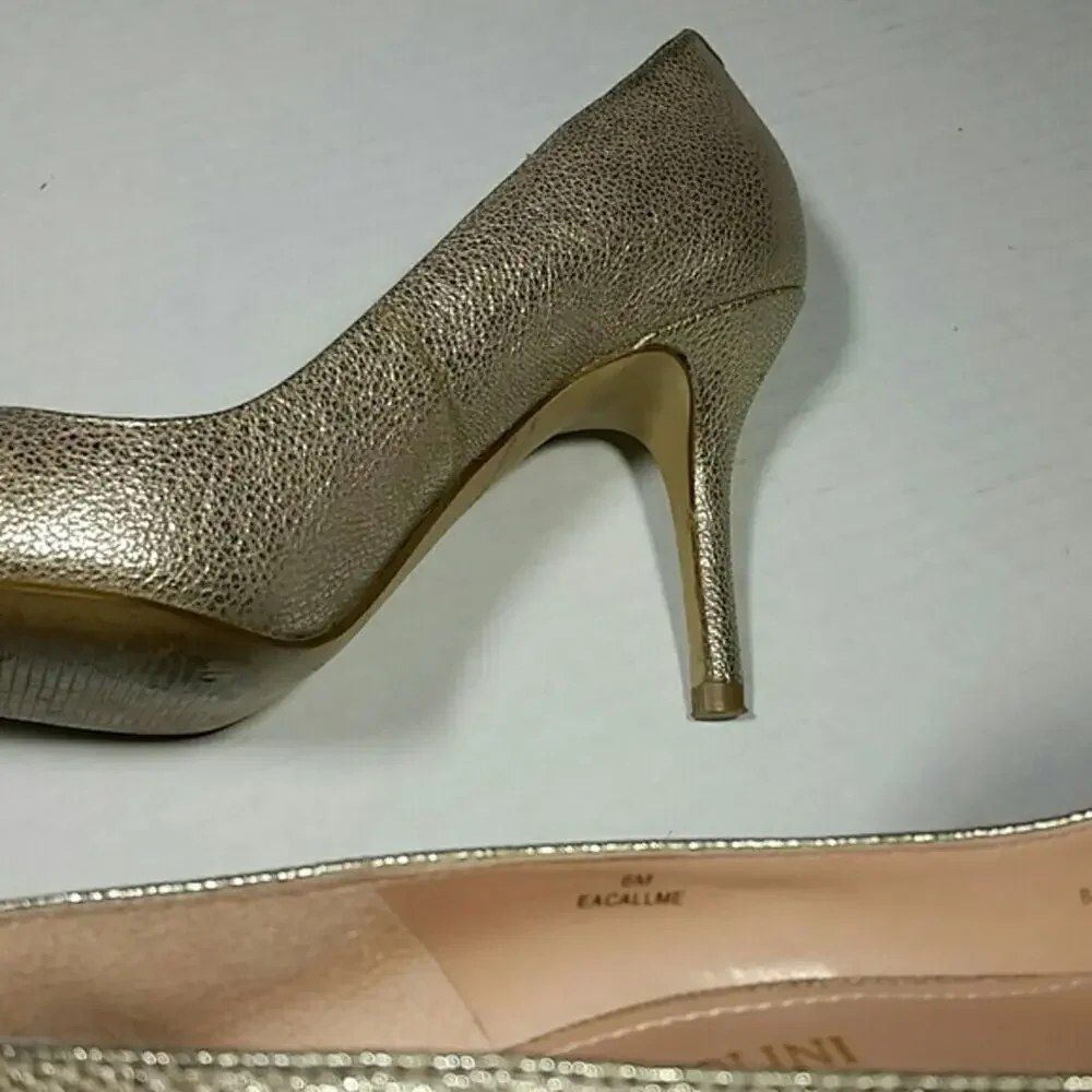 Enzo Angiolini Call Me gold leather grainy pumps heels sz 9M